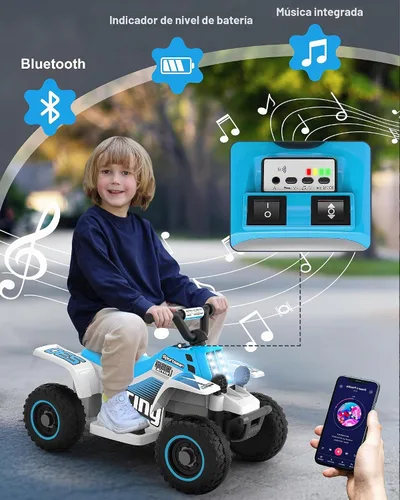 Vista 4 de ANPABO Juguete ATV de 6 V 7AH para niños, 4 ruedas para niños pequeños con faro, adelante y atrás, bocina, reproductor de música, USB, MP3