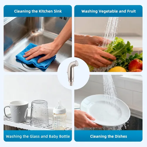 Vista 5 de Pulverizador lateral universal de cocina compatible con grifo Moen, reemplazo del rociador de grifo de fregadero de cocina con Níquel cepillado