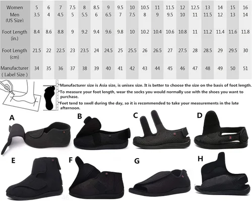 Vista 6 de JIONS - Zapatos extra anchos con velcro ajustable para hombre y mujer, para pies hinchados, pies diabéticos y con edemas, botas pantuflas unisex