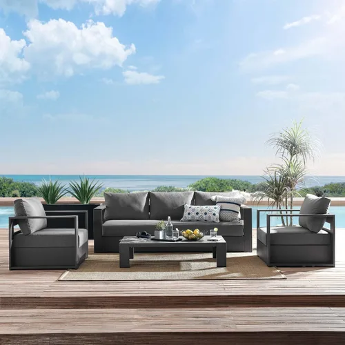 Vista 2 de Modway Tahoe - Juego de 4 piezas de aluminio para patio al aire libre en gris carbón