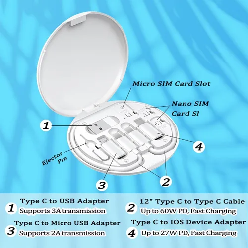 Vista 3 de Kit de cable adaptador de carga multiUSB, caja de cable de dispositivo C a iOS, juego de conversión USB A y tipo C a dispositivo micro macho/tipo