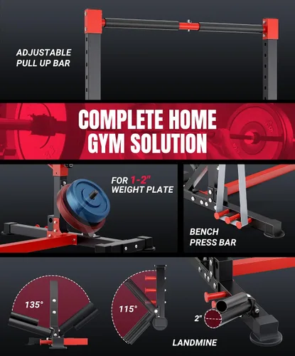 Vista 6 de YOLEO Smith Machine & Squat Rack Combo, Multi-Functional Power Racks with Adjustable Width & Pull-Up Bar, Cable Crossover Power Cage, Independent