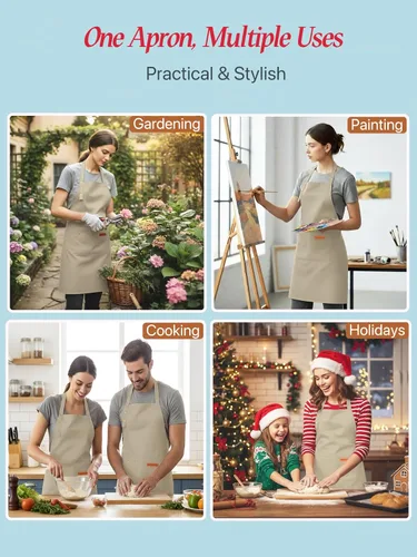 Vista 6 de Delantal de cocina para mujer y hombre, resistente al agua, para artista, barista, hornear, manualidades, catering, trabajo, con babero y grandes