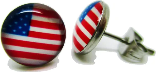 Vista 3 de Pendientes de tuerca con la bandera americana, nuevos - Par!, Acero aleado