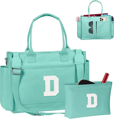 Vista 176 de Easter Basket Stuffers, Initial Tote Bag with Makeup Bag, Birthday Gifts for Women, Teen Girl Gifts Trendy Stuff