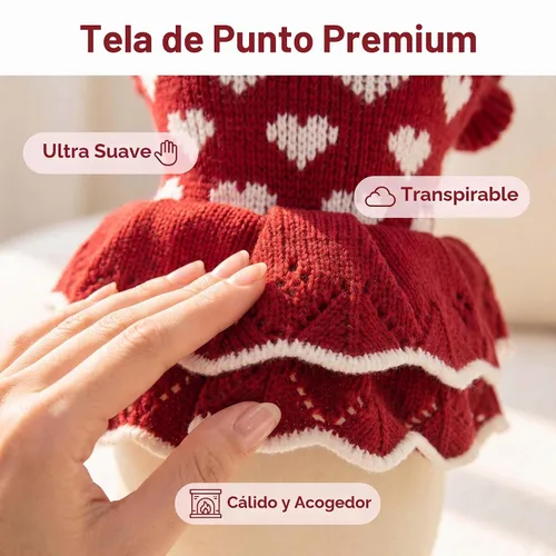 Vista 6 de Suéteres para Perros Pequeños para Niñas Rojos de Invierno, Ropa Cálida para Perros, Vestido de Navidad para Perros, Traje de Día, Ropa