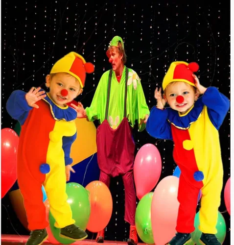 Vista 7 de QIAONIUNIU Halloween Childs Clown Costume Kids Baby Jumpsuits Toddlers Dress Up with Clown Nose and Clown Hat