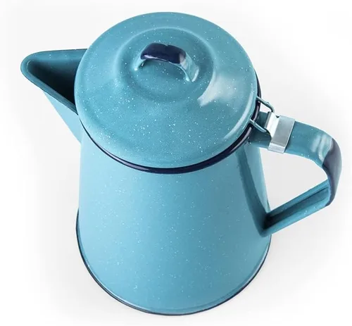 Vista 3 de Cinsa Enamelware - Cafetera (color turquesa) – 8 tazas – Esenciales de camping – Agua caliente para café y té – Ligera y resistente