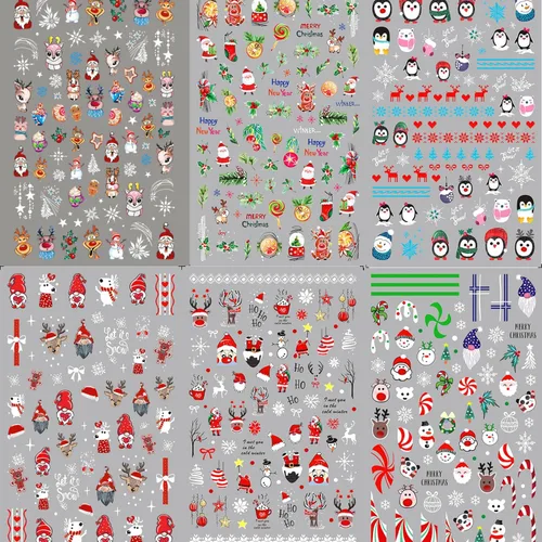 Vista 3 de Calcomanías de uñas – Navidad 3D, calcomanías autoadhesivas para uñas, patrón multicolor, 10 hojas, para arte de uñas