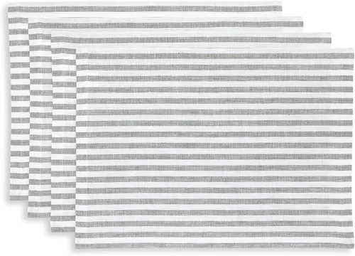 Vista 24 de Solino Home Amalfi - Manteles individuales a rayas, de 14 x 19 pulgadas, juego de 4 unidades, tela natural, lino europeo, 100 % lino puro, hechos a