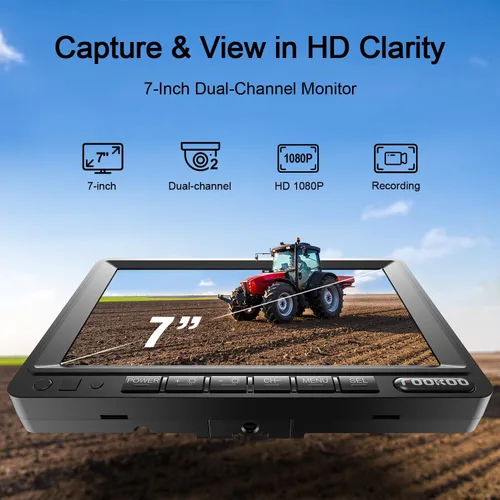 Vista 2 de Fookoo Sistema de cámara de respaldo con cable HD 1080P de 7 pulgadas, cámara de visión trasera impermeable IP69 a prueba de vibraciones, visión