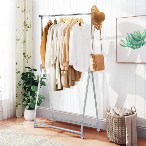 Vista 2 de Tangkula Perchero extensible para ropa, resistente y plegable con barra para colgar ajustable, colgador de ropa rodante para oficina en casa