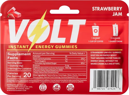 Vista 2 de Volt - Gomitas de energía instantánea, 100 mg de cafeína por gomita, combustible de acción rápida para entrenamiento, carrera + estudio, alternativa