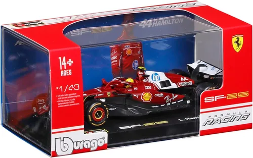 Vista 8 de Bburago 1:43 2025 Ferrari Season Car con casco, Hamilton # 44