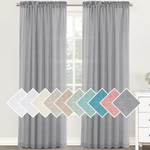 Vista 28 de H.VERSAILTEX - Cortinas de mezcla de lino natural semitransparentes, con bolsillo para cortinero, filtrado de luz, 2 paneles, para sala de estar Gris
