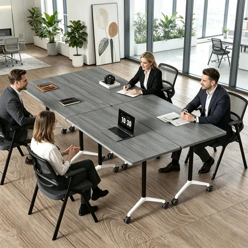 Vista 2 de 4 Pack Folding Conference Tables,47.2" Mobile Training Tables Grey