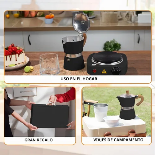 Vista 9 de Set de olla de moka de aluminio 2 en 1 con cafetera de espresso para estufa eléctrica, clásico para estufa de café 150ml 5oz Mocha Express portátil