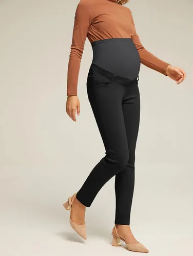 Vista 4 de Maacie Pantalones de trabajo de maternidad, pantalones de vestir casuales de negocios con bolsillos de alta elasticidad