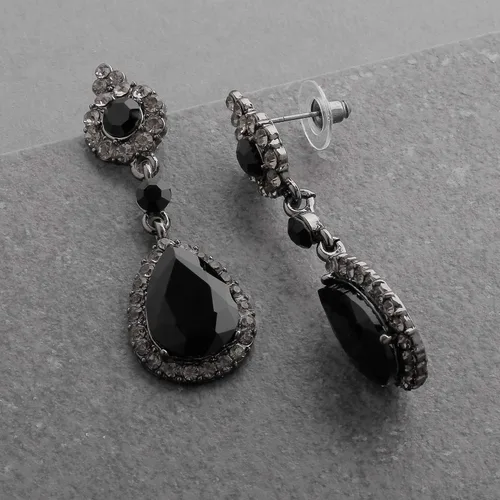 Vista 6 de Mariell Aretes colgantes de lágrima de cristal negro, joyería para novias, damas de honor, bailes de graduación y fiestas de boda, Metal Cristal