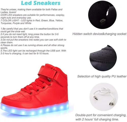 Vista 7 de IGxx Zapatos con luz LED para niños, tenis de alta calidad, zapatos con luces para niños, carga USB, entrenadores luminosos intermitentes