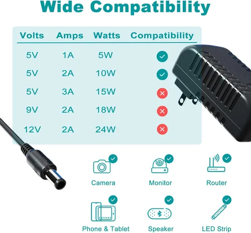 Vista 5 de Adaptador de corriente universal de 5V 2A con 8 puntas de enchufe, fuente de CA/CC, cable de 6.5 pies 8 interchangeable tips for routers, LED