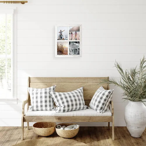 Vista 5 de Ilyapa - Juego de 2 marcos de ventana para decoración de pared, diseño rústico de madera blanca, paneles de ventana estilo casa de campo, 18x22