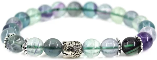 Vista 12 de Piedra preciosa natural con plata de ley 925 con cabeza de Buda de 0.315 in, cuentas redondas, pulsera elástica de 7 pulgadas Amatista