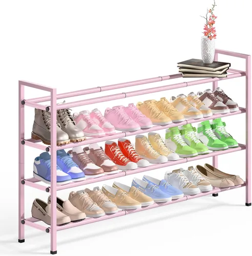 Vista 20 de Bumusty estante de zapatos de 2 niveles largo y expandible para clóset, estante de zapatos ajustable de 46-112 cm para entrada, estante organizador