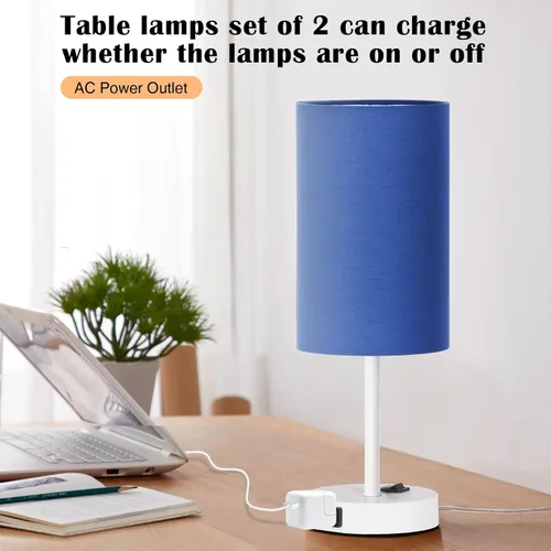 Vista 8 de ZJOJO Juego de 2 lámparas de mesa para dormitorio, lámparas pequeñas de noche con interruptor basculante regulable de 3 vías y toma de corriente