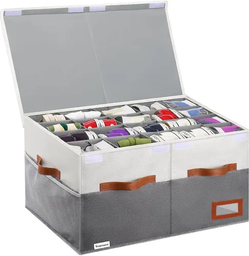 Vista 12 de Supowin Organizador de Zapatos para Armario, Cajas de Almacenamiento de Zapatos Plegables con Tapa y Divisores Ajustables, Contenedores