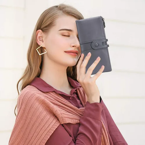 Vista 6 de Wallet for Women Large Capacity Genuine Leather Bifold RFID Blocking Card Holder Clutch Wallet with Zipper Pocket