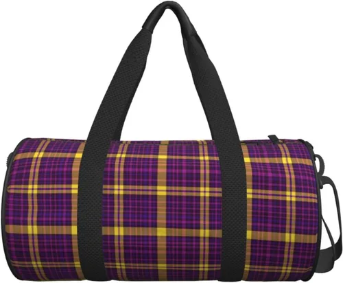 Vista 7 de Large Duffle Bag for Travel - Retro Purple Yellow Plaid Print Gym Bag for Women Men, Travel Foldable Bags for Women Men with Zippered Multiple