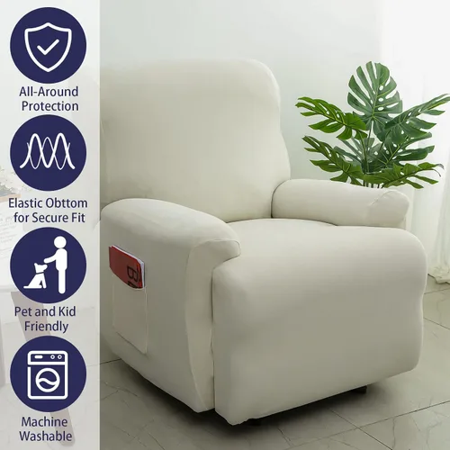 Vista 4 de Iauddy - Funda elástica para sillón reclinable de 4 piezas, protector de muebles suave y ajustado para sillón reclinable con bolsillo, funda