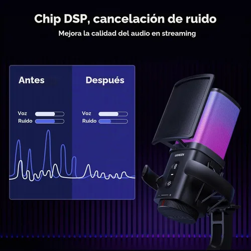Vista 3 de UGREEN Micrófono USB para juegos para transmisión, chat, micrófono