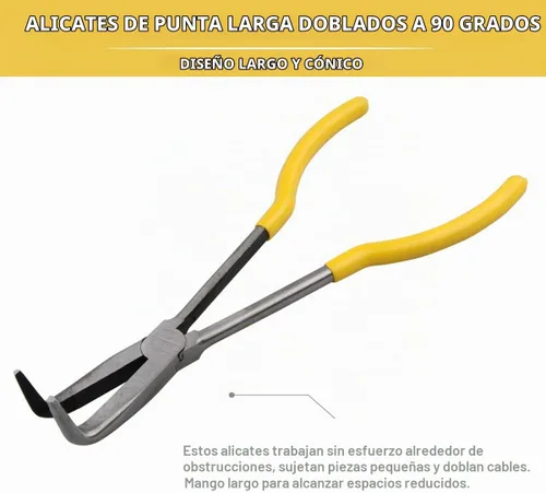 Vista 3 de Alicates de Punta Larga de Alcance Largo, Alicates de Punta Curva de 90 Grados de 11 Pulgadas para Mecánicos, Técnicos o Reparaciones Domésticas