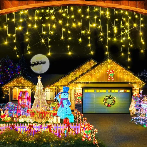 Vista 12 de Luces de Navidad para exteriores, 49 pies, 480 luces LED para exteriores, 90 tiras de luces de carámbano con 8 modos, temporizador impermeable