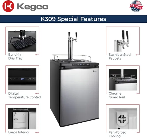 Vista 11 de Kegco K309SS-2 Kegerator digital de acero inoxidable de doble grifo de 61 cm de ancho