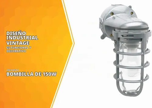 Vista 5 de Woods L1707SV Luz industrial incandescente tradicional de 150 W, con soporte para pared, plateada, grande