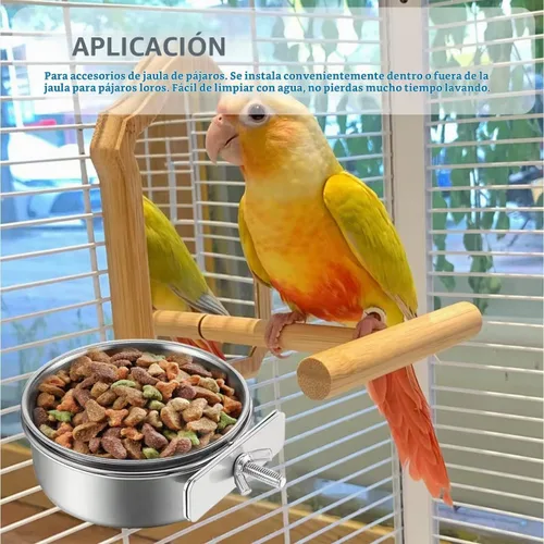 Vista 5 de 2 Piezas de Recipientes para Alimentación de Aves de Acero Inoxidable, Tazón Pequeño para Alimentar Aves, Tazón para Comida de Loros de Acero