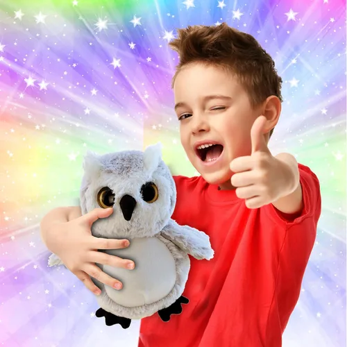 Vista 2 de DolliBu - Peluche de búho – Animal de peluche súper suave, lindo pájaro de vida silvestre gris, adorable animal de peluche esponjoso para niños