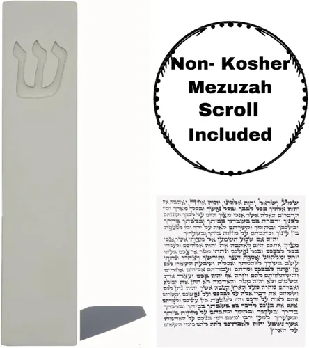 Vista 2 de A&S Mezuzot Funda de mezuzá de hormigón con desplazamiento, fácil instalación de despegar y pegar, funda protectora duradera para bendiciones y Gris