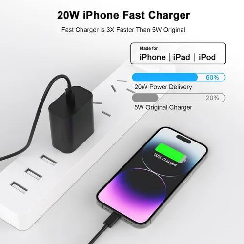 Vista 2 de [Certificado Apple MFi] Cargador de iPhone de carga rápida de 6 pies compatible con iPhone 14/13/12/11 Pro Max/Xs Max/XR/X, paquete de 2, bloque