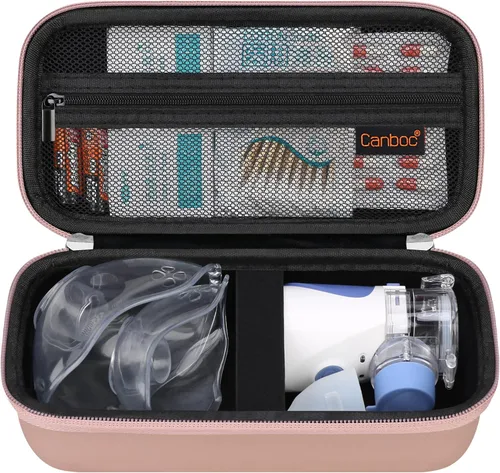 Vista 14 de Canboc Estuche de viaje para nebulizador inhalador portátil de mano, nebulizador de compresión para el hogar para adultos y niños, bolsillo de malla