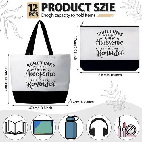 Vista 9 de Silkfly 32 piezas inspiradoras bolsa de lona con cremallera reutilizable motivacional bolsa de maquillaje conjunto para mujeres, amigas compañeras