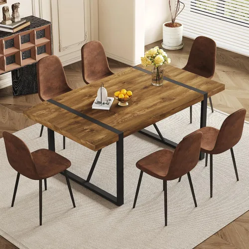 Vista 11 de Juego de mesa de comedor rústica de 5 piezas para 4 personas, mesa de comedor rectangular de madera moderna de mediados de siglo de 55 pulgadas