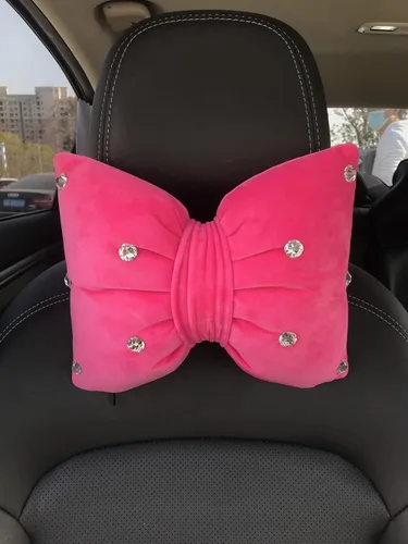 Vista 3 de Almohada para reposacabezas con lazo de diamante grande, color rosa, accesorio para el cuello, 1 unidad