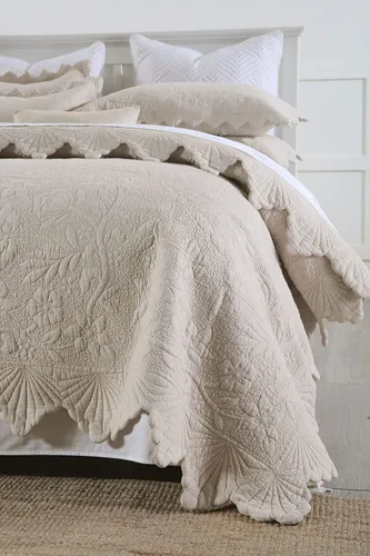 Vista 8 de Brandream Juego de ropa de cama Queen de 6 piezas de algodón blanco y beige, juego de ropa de cama de granja festoneada
