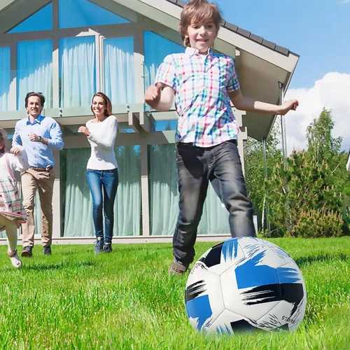 Vista 6 de Balón de fútbol tamaño 3, 4, 5 para niños, niñas, jóvenes y adultos, práctica, entrenamiento, regalo, bomba, aguja, patada de fútbol, cuero suave