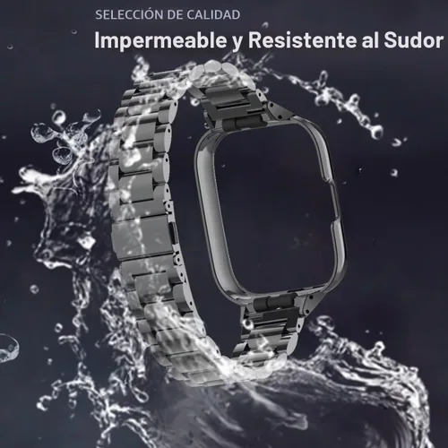 Vista 3 de Compatible con Xiaomi Redmi Watch 3 Active Bands, correa de repuesto de metal de acero inoxidable para reloj inteligente Redmi Watch 3 Active Negro