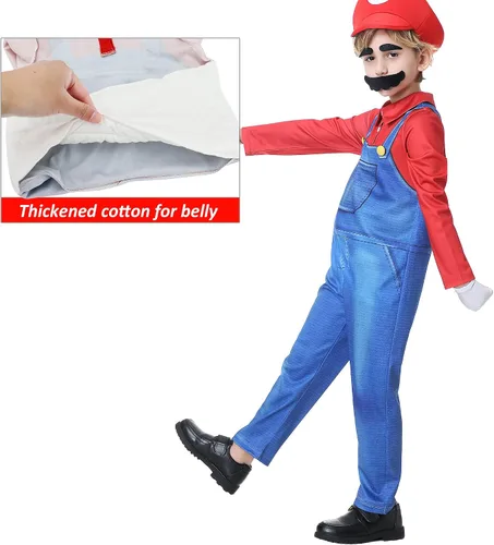 Vista 3 de Lydoesy Upgraded Super Brothers Costume for Kids Halloween Cosplay Jumpsuits with Hat Mustache Eyebrows Gloves